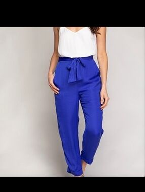 Geoege High-Waist Crop Paperbag Trousers - Royal Blue Sz Small - Fits Med